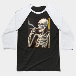 Skeleton Smoking a Cigarette Baseball T-Shirt